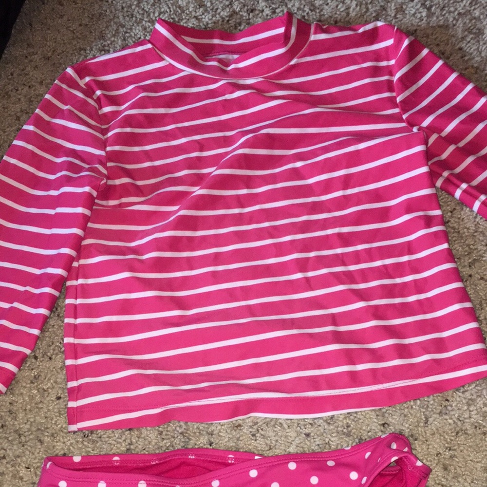 Striped swim shirt and Polka dot bikini bottom